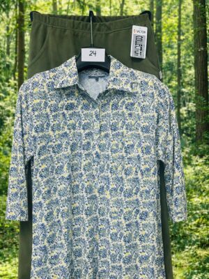 women's printed casual shirt with olive green pants set