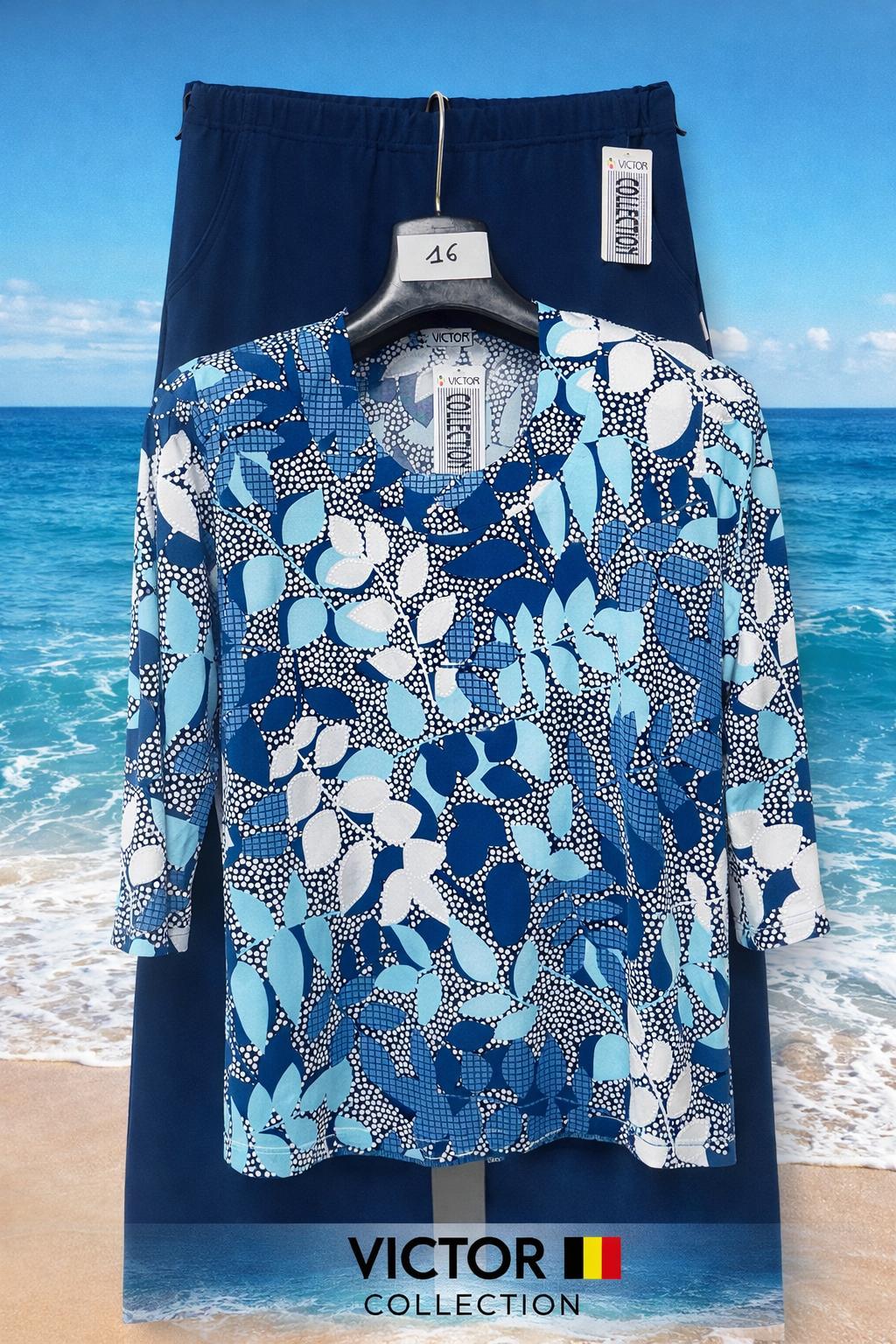 victor blue printed top with navy comfort trousers victor blue printed top with navy comfort trousers